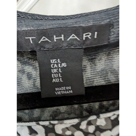 Tahari Animal Print Long Sleeve Gray Black White Blouse with Bunched Front  Wome - Picture 3 of 5